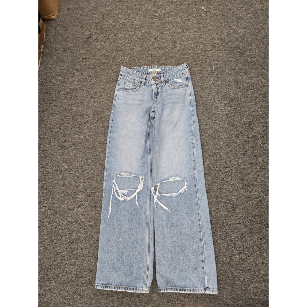 Women's Levi's Super Low Distressed Jeans Light Blue Sz 24x32 Worn Once